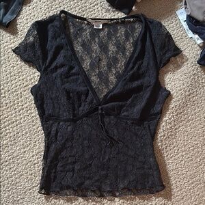 Black Lace V-Neck Top